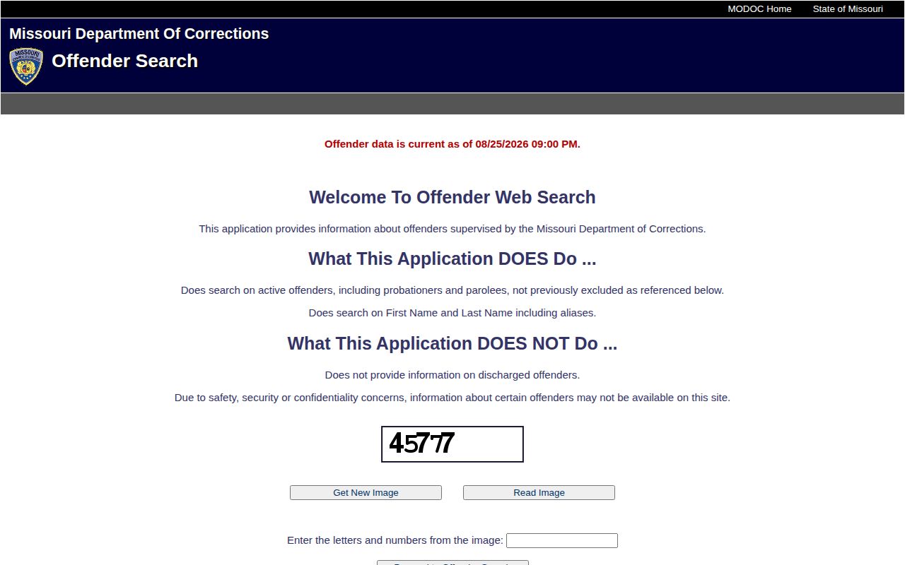 Missouri DOC Offender Search interface for state custody information relevant to Stone County records
